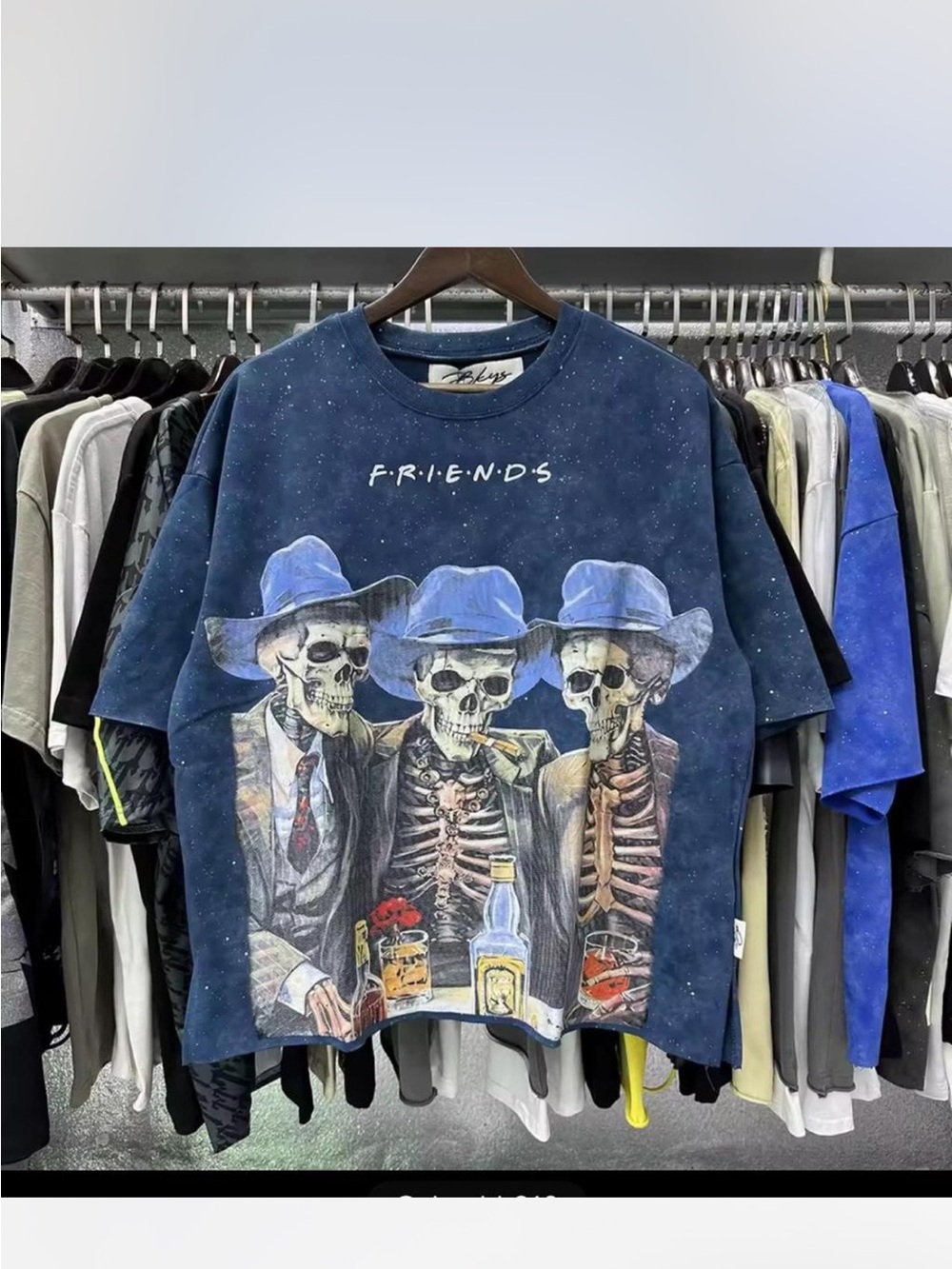 BKYS Blue and black skeleton friends cropped t-shirt